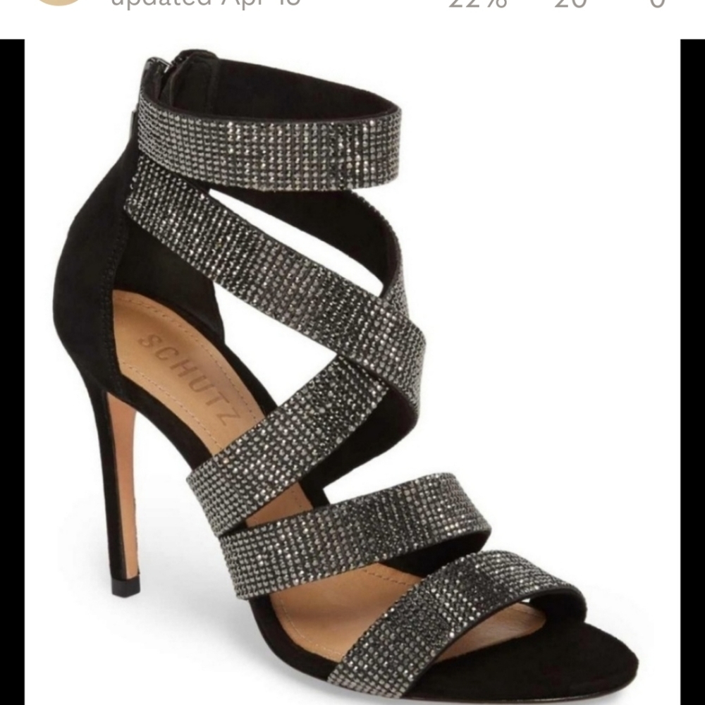 Schutz Black Strappy Heels With Beautiful Jewels